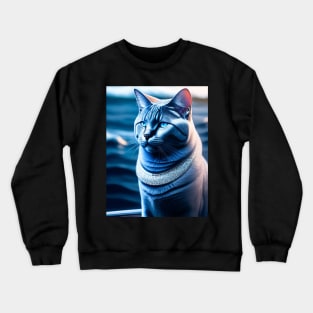 British Shorthair Cat Relaxes on a Winter Cruise Crewneck Sweatshirt